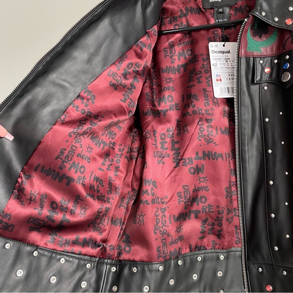 Desigual Carole Jewelled Faux Leather Embroidered Jacket Size 8 NWT - Picture 6 of 13